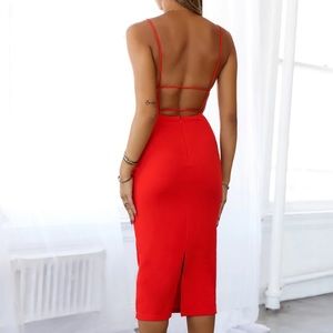 Red Midi Cocktail Dress S